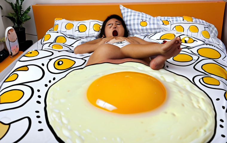 **Prompt:** Gudetama lounging lazily on a bed of egg white, surrounded by social media icons and stressed-looking people rushing around. The overall feeling should be relatable and humorous, reflecting the modern pressure to be productive.