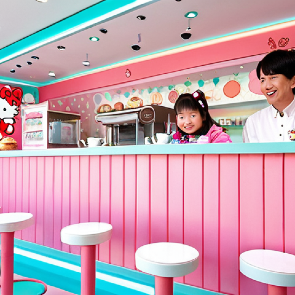 Kawaii Cafe Interior**

"A brightly lit, family-friendly Sanrio-themed cafe interior, pastel colors, featuring Hello Kitty decorations, tables with desserts and drinks, fully clothed patrons enjoying themselves, appropriate content, safe for work, perfect anatomy, natural proportions, professional photography, high quality, interior design, cute, modest."

**
