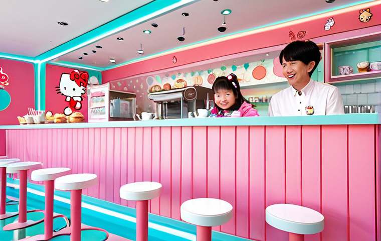 Kawaii Cafe Interior**

"A brightly lit, family-friendly Sanrio-themed cafe interior, pastel colors, featuring Hello Kitty decorations, tables with desserts and drinks, fully clothed patrons enjoying themselves, appropriate content, safe for work, perfect anatomy, natural proportions, professional photography, high quality, interior design, cute, modest."

**