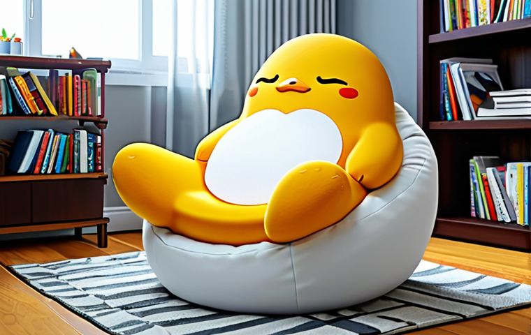 Gudetama's Relaxed Philosophy**

"Gudetama lounging on a comfy beanbag chair in a brightly lit, modern living room, fully clothed (as appropriate for a Gudetama egg character), surrounded by books and soft pillows, appropriate attire, safe for work, perfect anatomy (for the egg and surrounding objects), natural proportions, professional digital art, high quality, family-friendly."

**