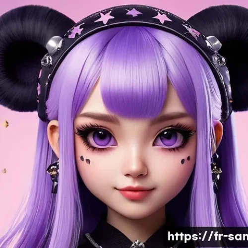 Home 33 쿠로미의 반항적 캐릭터 분석 - A detailed portrait of Kuromi in her signature gothic-kawaii style, featuring her black and purple o...