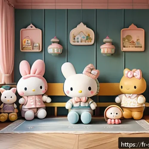 Home 32 산리오 브랜드의 성공 요인 - A heartwarming scene featuring a group of adorable characters inspired by Sanrio, each wearing color...