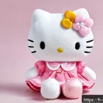 Home 19 산리오 제품별 품질 비교 - A high-quality Sanrio plush Hello Kitty made from soft cotton and polyester fabric, featuring precis...