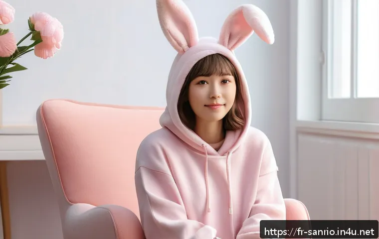 산리오 캐릭터별 성격 분석 - A cozy pastel-toned room featuring a gentle, empathetic young woman inspired by My Melody&rsquo;s personal...